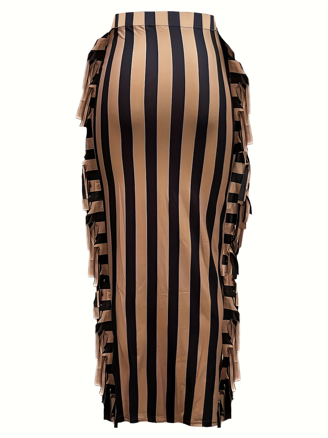 Stripe Print High Rise Fringe Trim Maxi Skirt