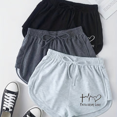 3 Pack Letter Print Drawstring Shorts for Women