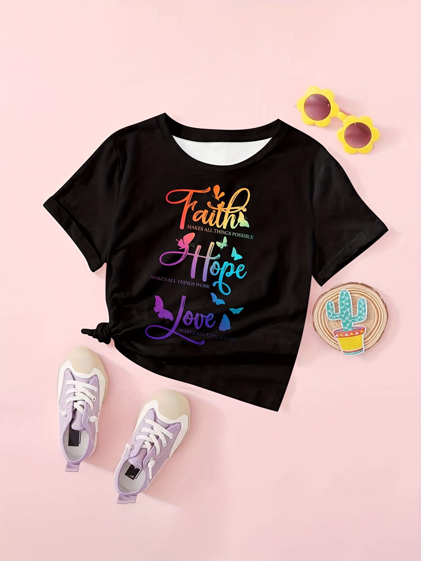 Letter Print Short Sleeve T shirt Girls Comfy Pullover Tops Summer Clothes