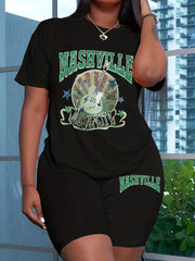 Nashville Print T-Shirt & Biker Shorts Set