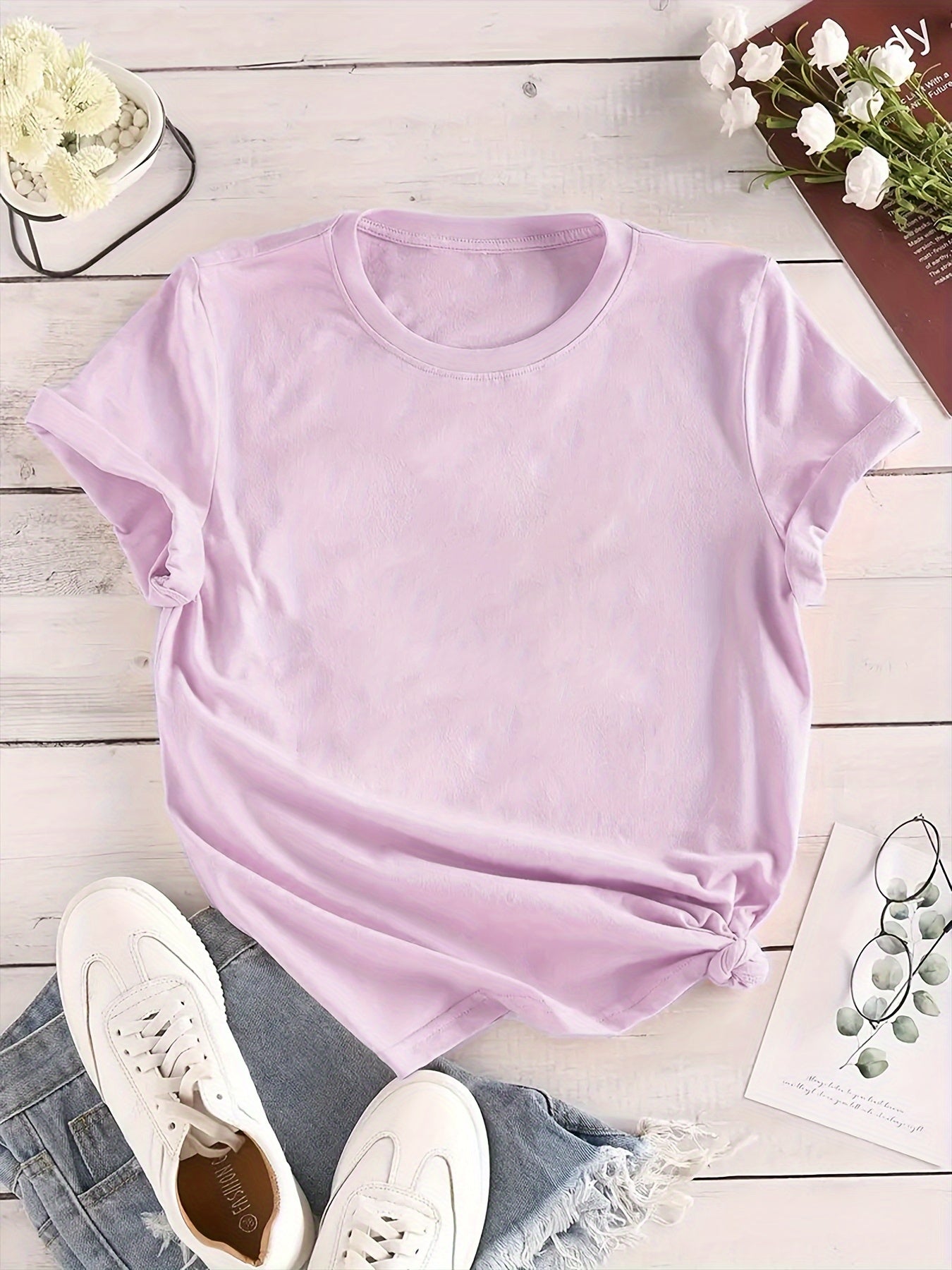 Casual Round Neck Short Sleeve Sports Top Women's Clothing