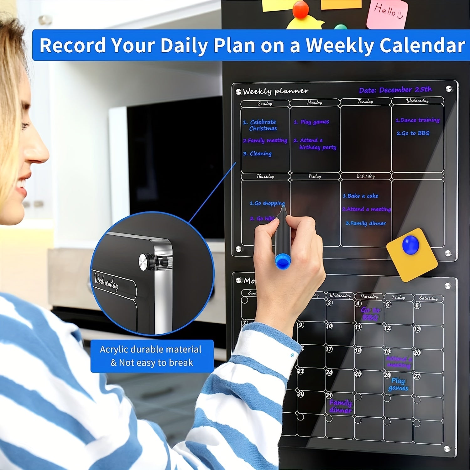 2 Piece Acrylic Magnetic Calendar Set with 6 Markers