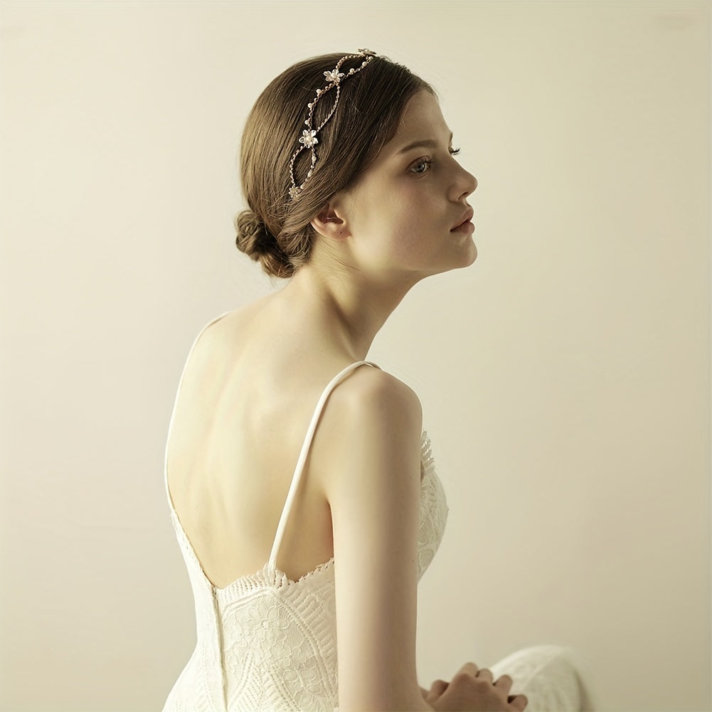 Double Layer Faux Pearl Rhinestone Head Piece Bridal Hair Accessories