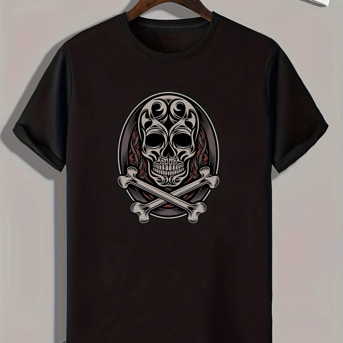 Skull Print Men's Sports T-shirt for Fitness Activities