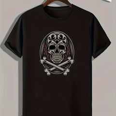 Skull Print Men's Sports T-shirt for Fitness Activities