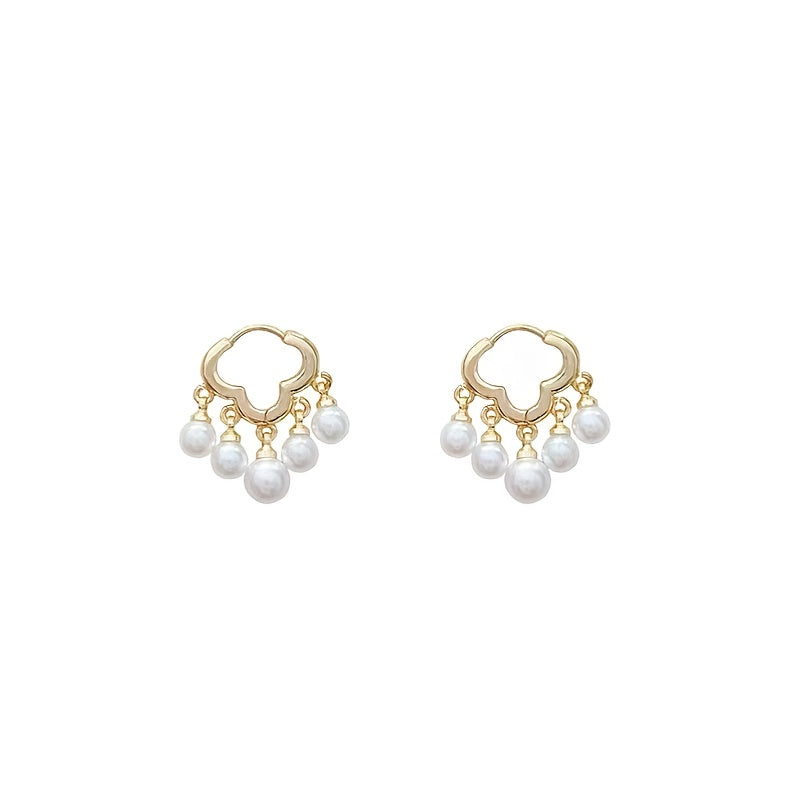 2pcs Girls Cloud Tassel Faux Pearl Fairy Earrings Set