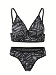Plus Geo Print Bralette & Panty Set