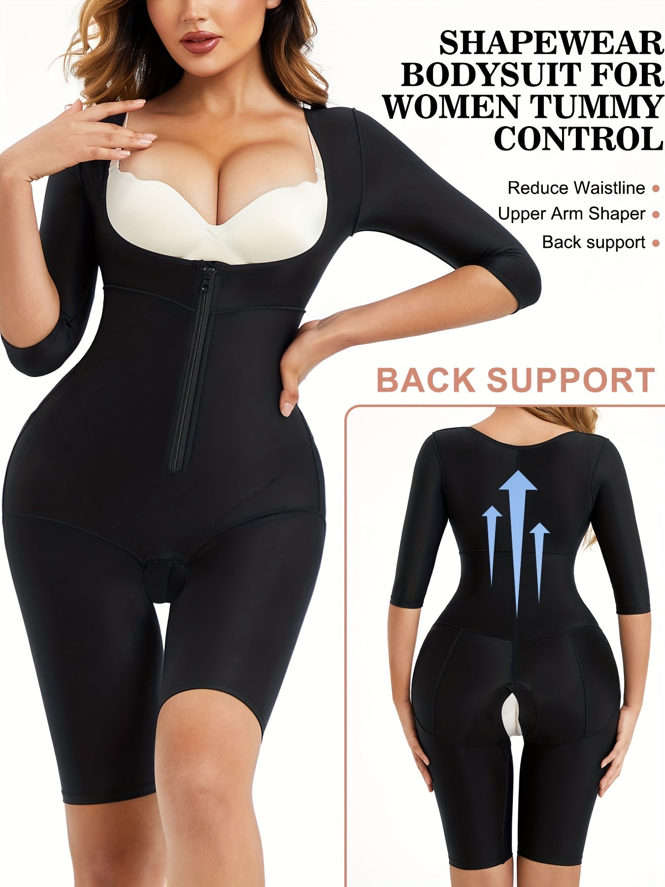 Zipper Shaping Romper Tummy Control Butt Lifting Compression Body Shaper
