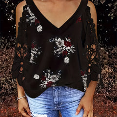 Women's Plus Floral Lace V Neck Sleeve Blouse
