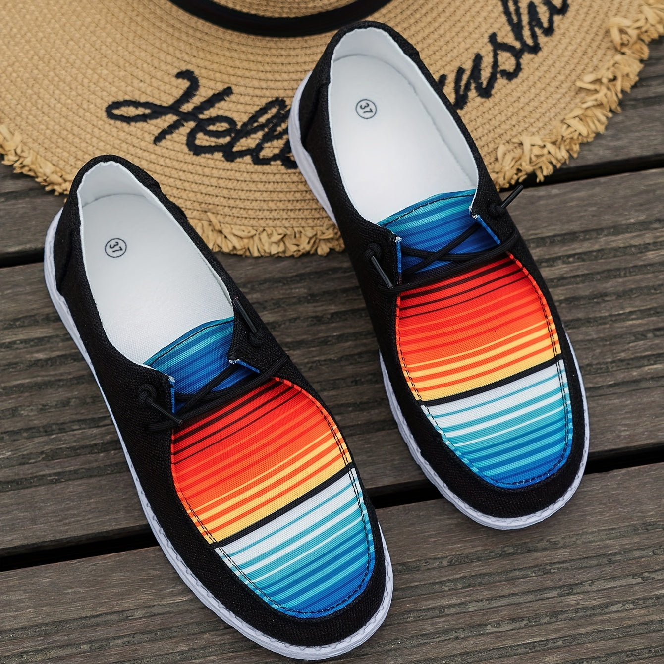 Women's Block Stripe Summer Shoes Thick Sole Casual Lightweight Shoes