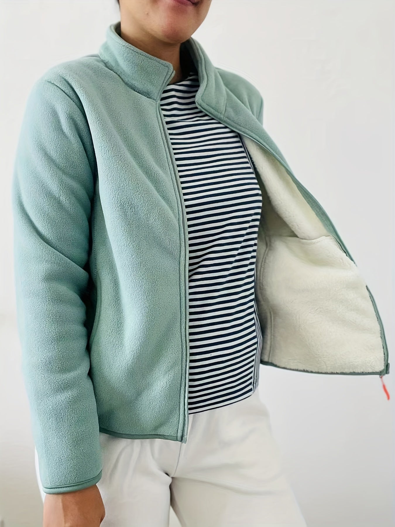 Warm Fleece Liner Outdoor Jacket Full Zip Long Sleeve Mock Neck