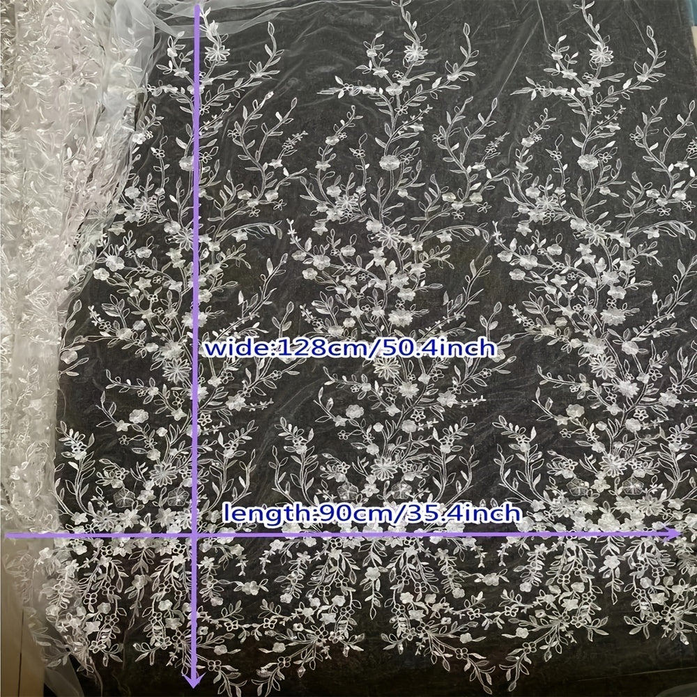 Floral Pattern Mesh Bridal Head Veil Sequin Lace Fabric Long Veil Wedding Access