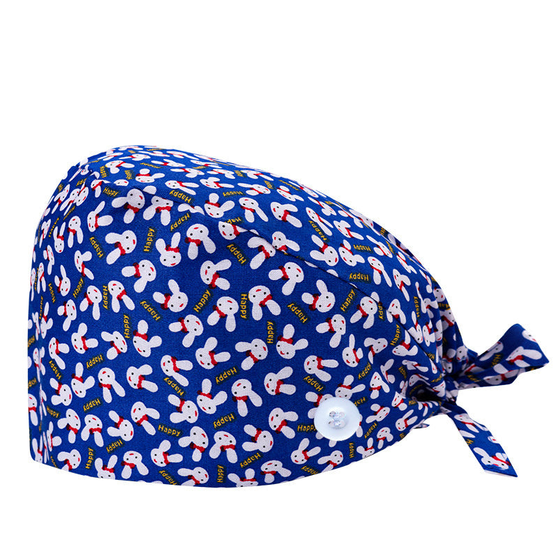 Floral Leopard Print Work Cap Vintage Cartoon Scrub Cap