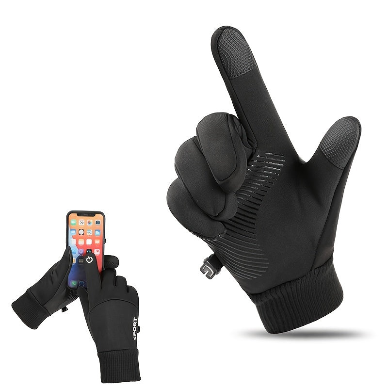 Winter Cycling Gloves Men Waterproof Touch Screen Fleece Lined Non Slip Grip