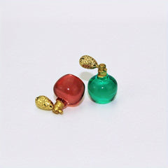 Miniature Red & Green Perfume Bottles with Golden Caps for Dollhouse Decor