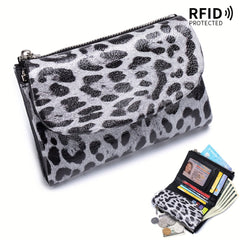 Women's Magnetic Closure Trifold Wallet with Zipper Pocket