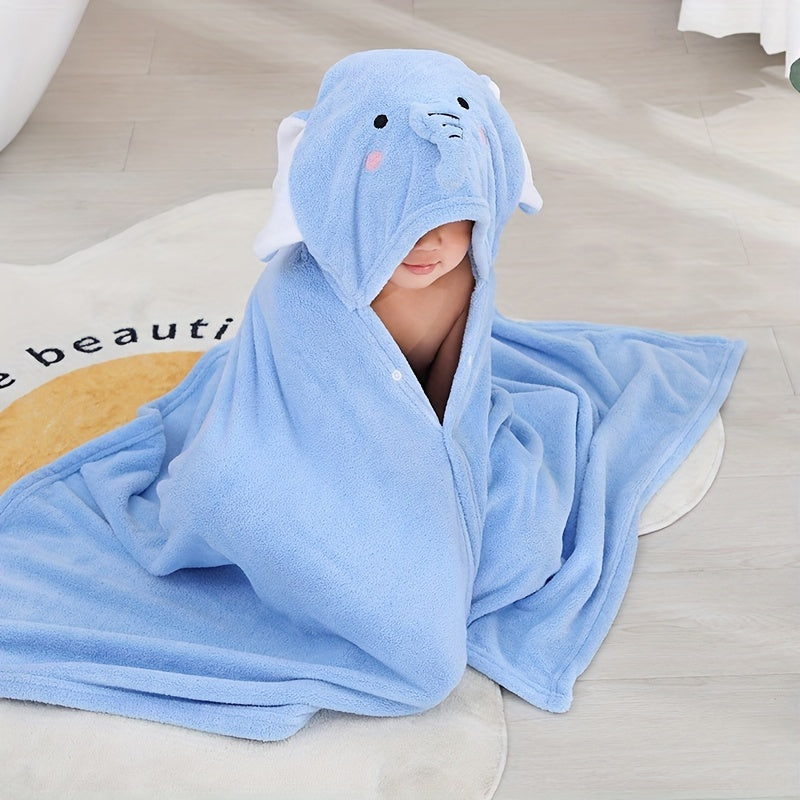 Kids Coral Velvet Hooded Bath Towel Absorbent Wearable Bathroom Supplies