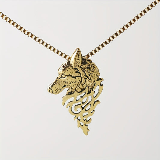 Punk Style Wolf Head Pendant Necklace Men's Jewelry Vintage Hip Hop Sweater Chai