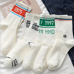 4 Pairs Letter Print Sports Socks for Women