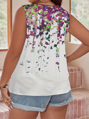 Casual Tank Top Women's Plus Random Print V Neck