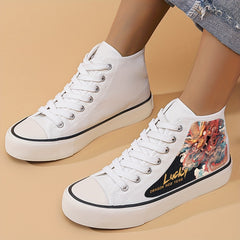 Dragon Print Chunky Canvas Sneakers High Top Skate Shoes