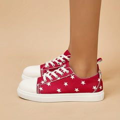 Women's Star Pattern Canvas Sneakers Lace Up Lightweight Outdoor Shoes