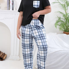 Plaid Print Tee & Pants Lounge Set - Women's Casual 2 Piece
