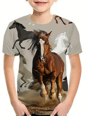 Boys 3D Horse Graphic T Shirt - Summer Outdoor Fun