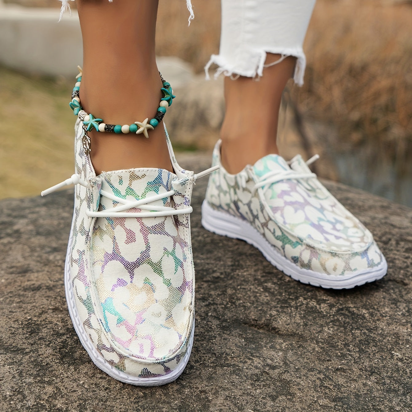 Women's Canvas Round Toe Lace Up Flat Loafers Casual Walking Shoes