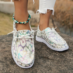 Women's Canvas Round Toe Lace Up Flat Loafers Casual Walking Shoes