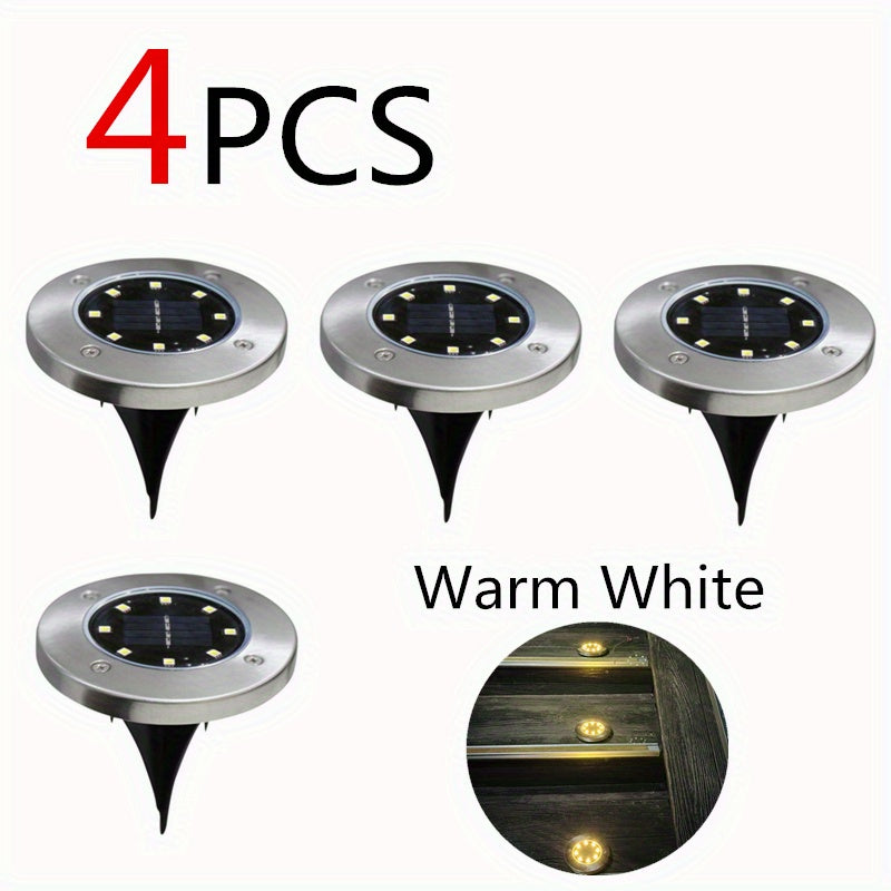4pcs LED Solar Buried Lights Outdoor Waterproof Stainless Steel Lawn Lights