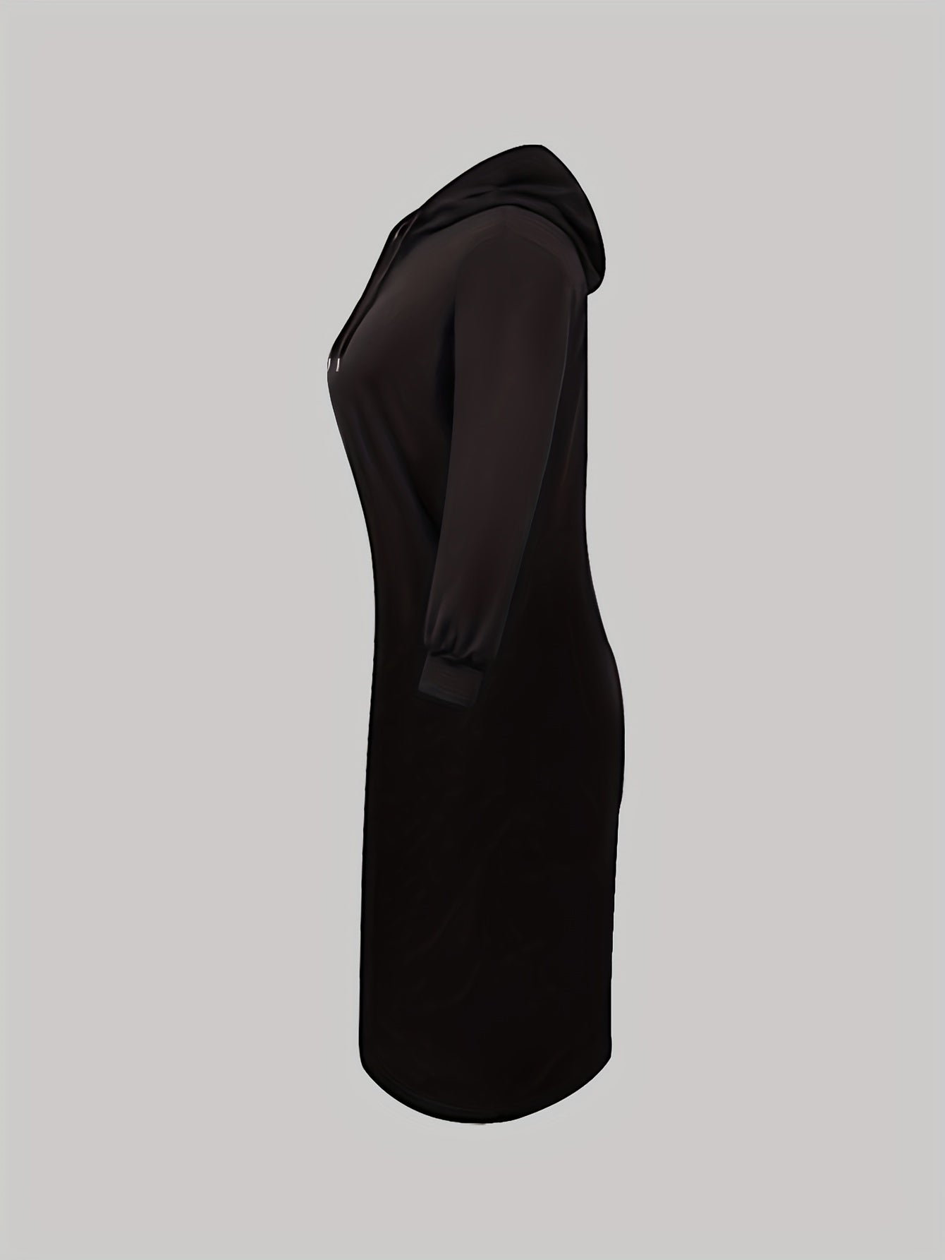 Solid Long Sleeve Drawstring Hooded Maxi Dress with Pockets