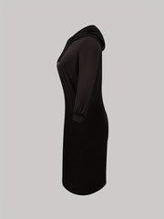 Solid Long Sleeve Drawstring Hooded Maxi Dress with Pockets