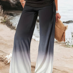 Women's Plus Tie Dye Ombre Print High Waist Wide Leg Drawstring Pant