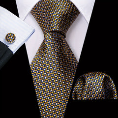 Barry Wang Silk Ties Set Classic Striped Plaid Necktie Pocket Square Cufflinks