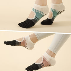 Women's Non Slip Five Toe Yoga Socks Striped Grip Socks