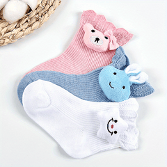 3 Pairs Kids Cotton Socks Bear Solid Breathable Sweat-absorbing