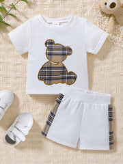 Toddler Boy Outfit Plaid Splicing Casual Set 2pcs
