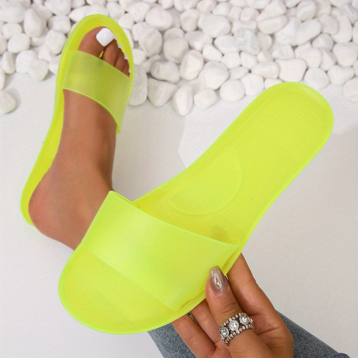 Women's Solid Slide Sandals Casual Jelly Flat Summer Shoes Lightweight