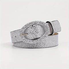 Sequin Sparkling Women Dress Belt Oval Pin Buckle Wide Belt