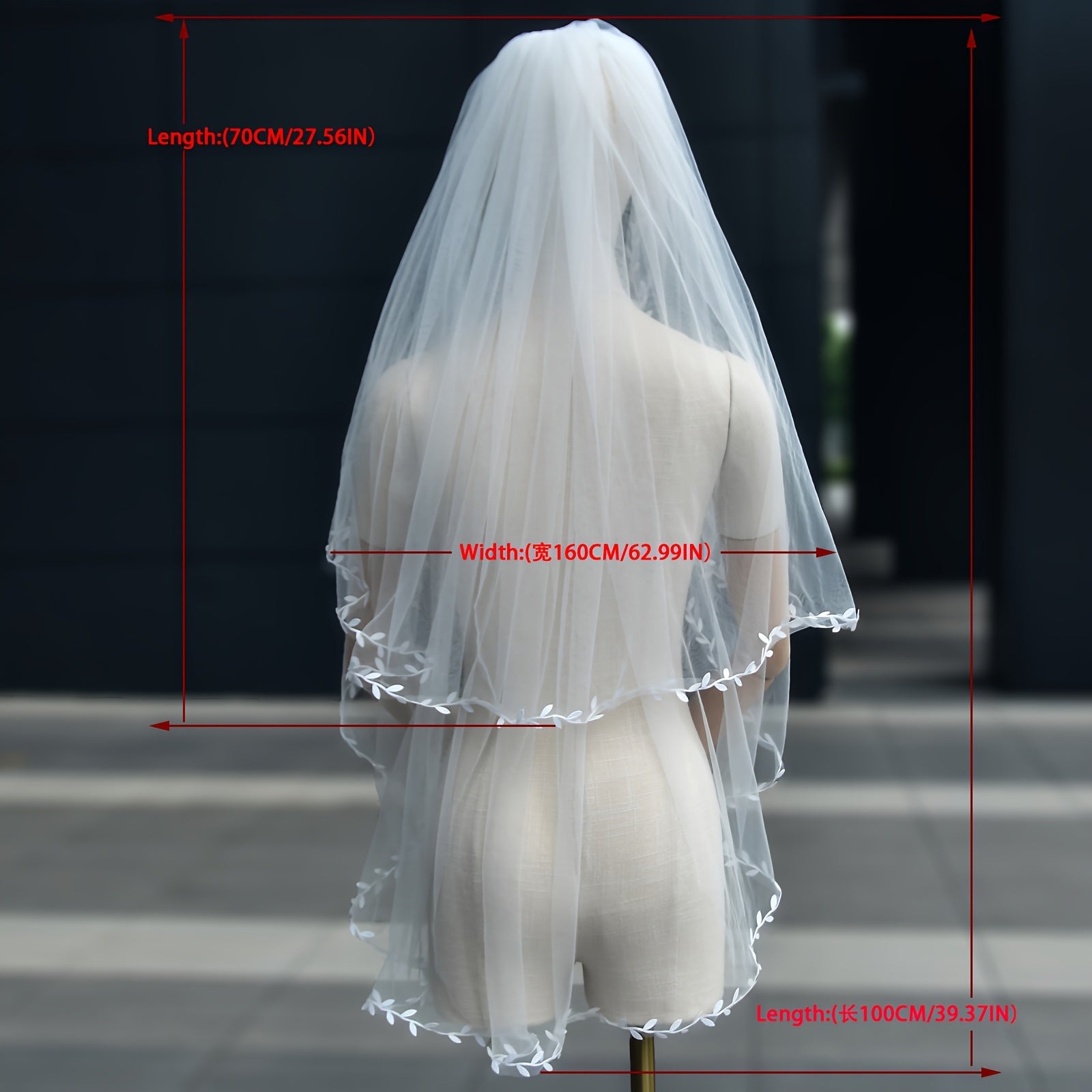 Double Layer Leaf Edge Bridal Veil Romantic Polyester Wedding Accessory Women