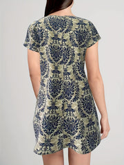 Ethnic Floral Print Dress Boho Crew Neck Short Sleeve Dress