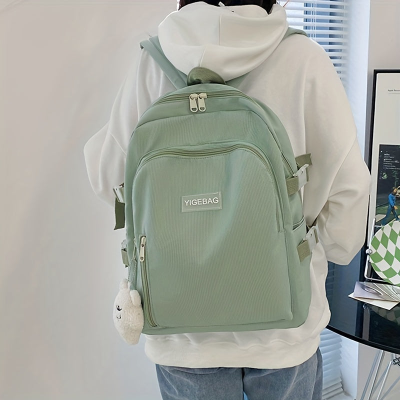 Casual Canvas Backpack With Pendant Large Capacity Schoolbag