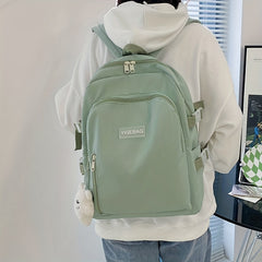 Casual Canvas Backpack With Pendant Large Capacity Schoolbag