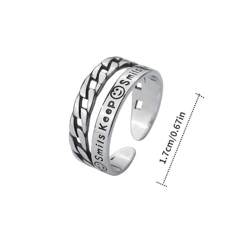 Sterling Silver Happy Face Double Layer Open Ring