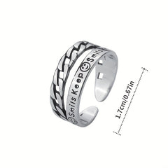 Sterling Silver Happy Face Double Layer Open Ring