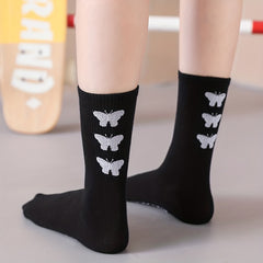 6 Pairs Butterfly Print Socks Mid Tube Women's Stockings