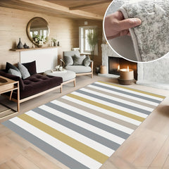 Yellow Gray Line Large Carpet Soft Durable Living Room Machine Washable
