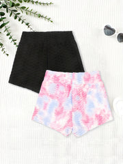Girls Tie Dye Texture Print Elastic Shorts Multipack for Sports Yoga