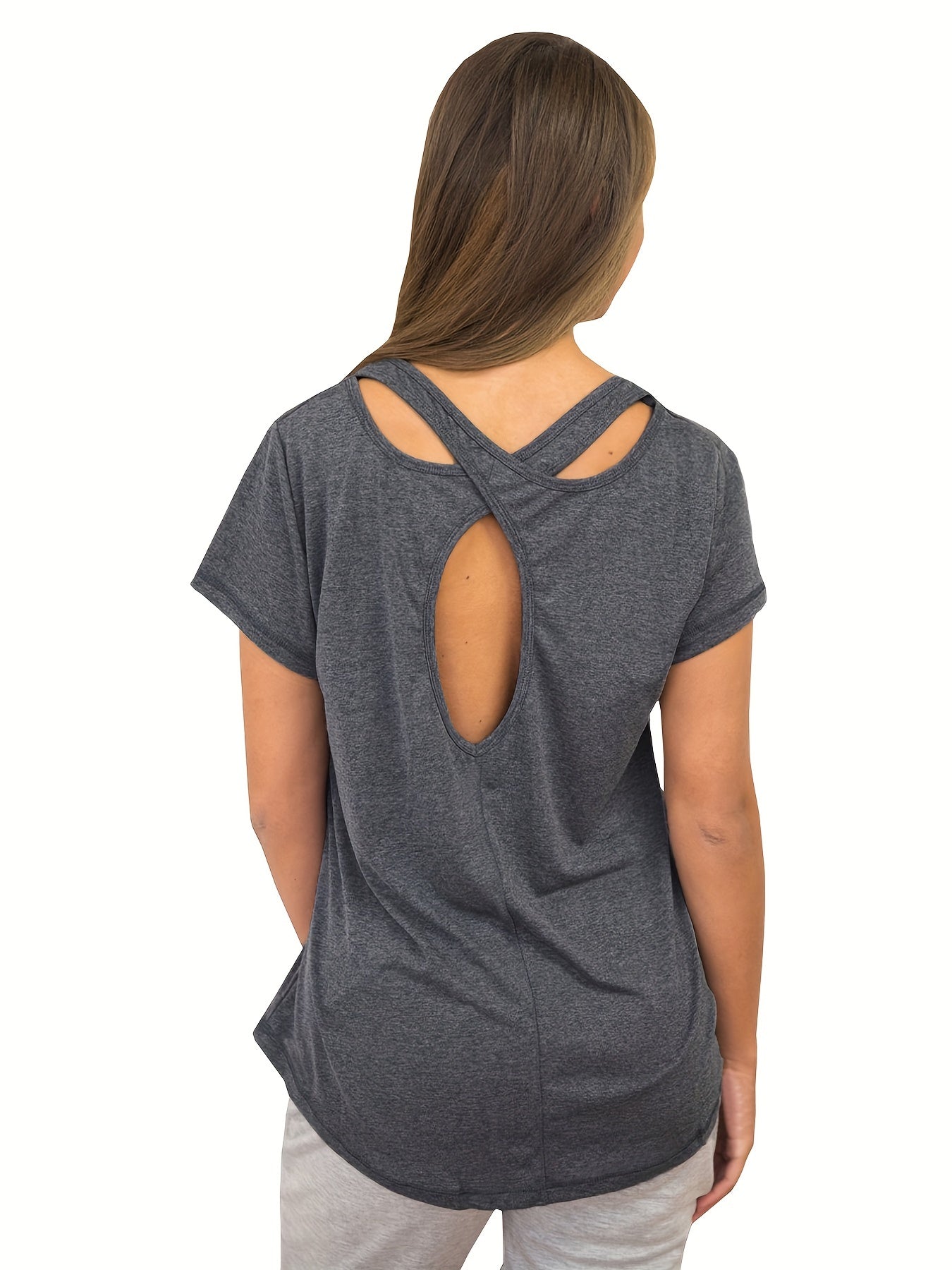 Women's Backless Workout T Shirt V Neck Criss Cross Yoga Tops